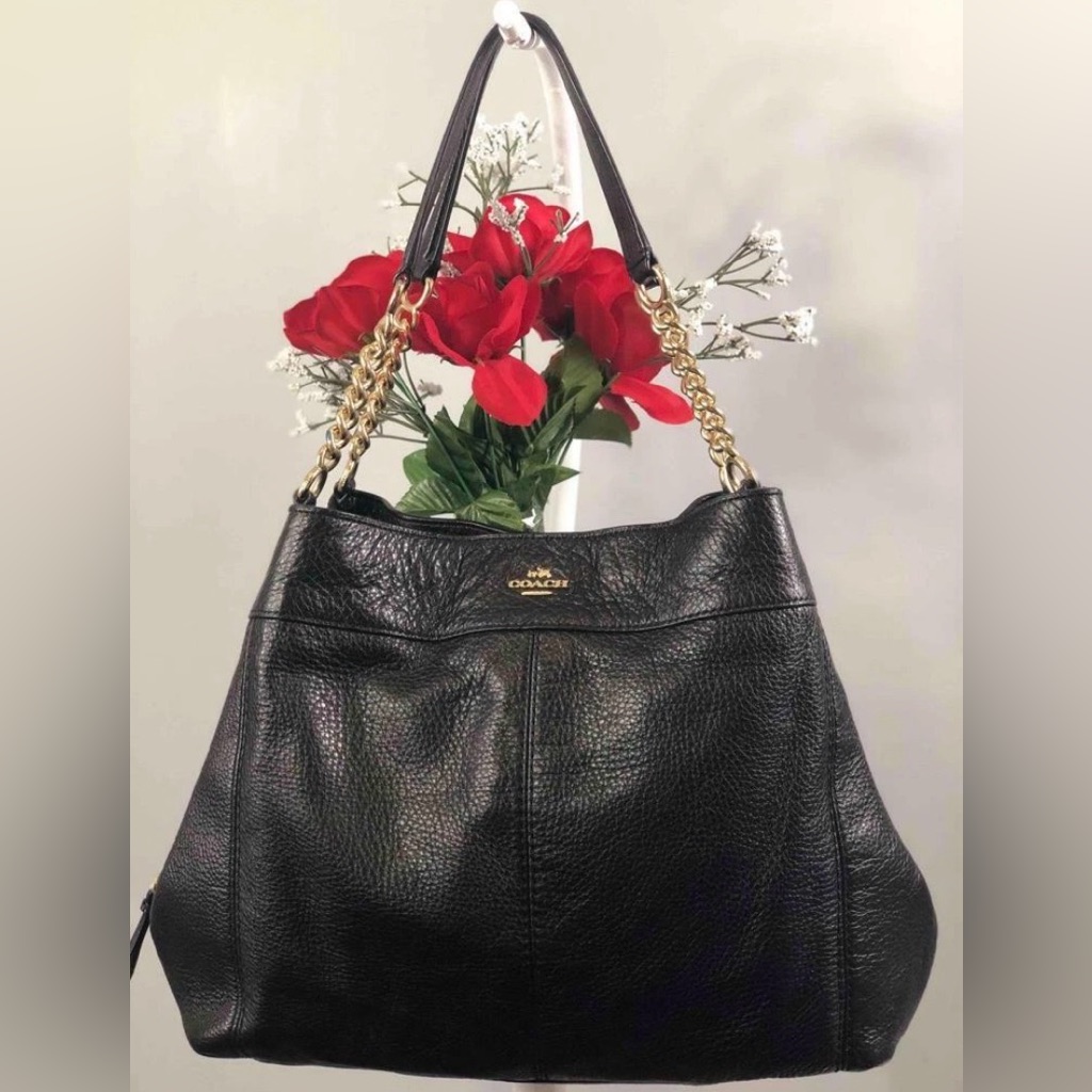 Coach Lexy Black Pebbled Leather Tote Bag